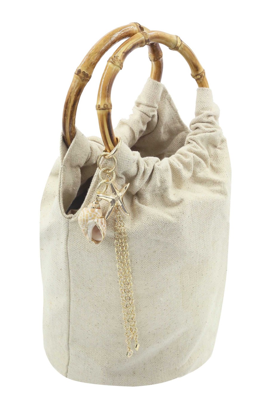 Bags & Hats Ettika | Beige Bucket Bag With Starfish & Shell Tassel