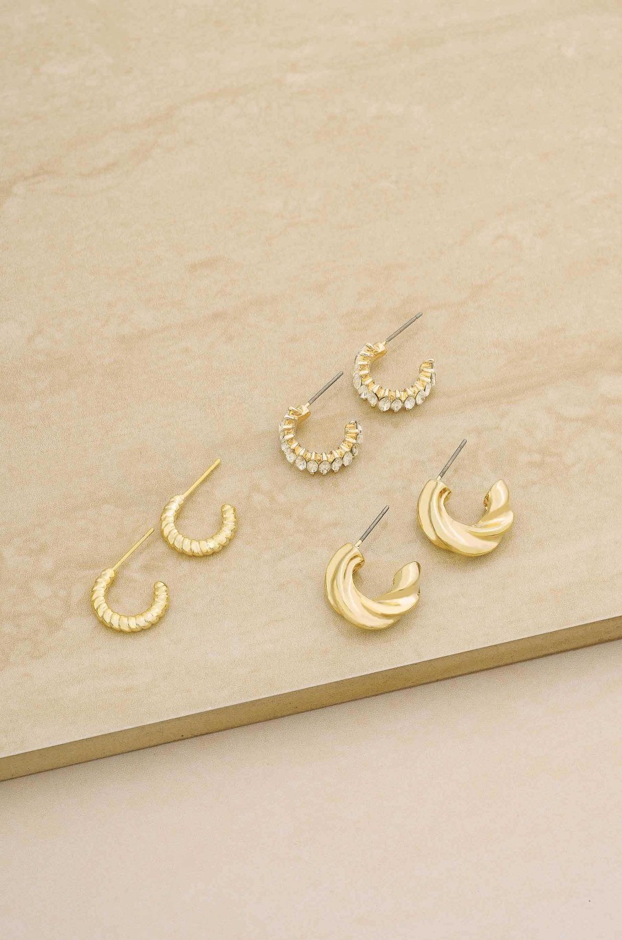 Earrings Ettika | Tiny And Shiny 18Kt Gold Plated Huggie Hoop Earring Set