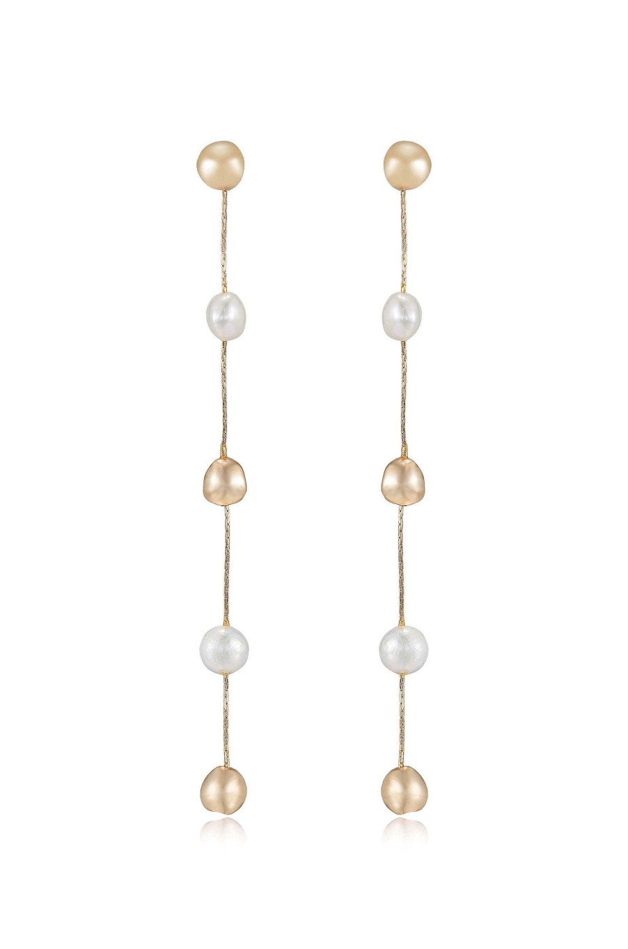 Earrings Ettika | Alternating Freshwater Pearl And 18K Gold Plated Bead Drop Earrings