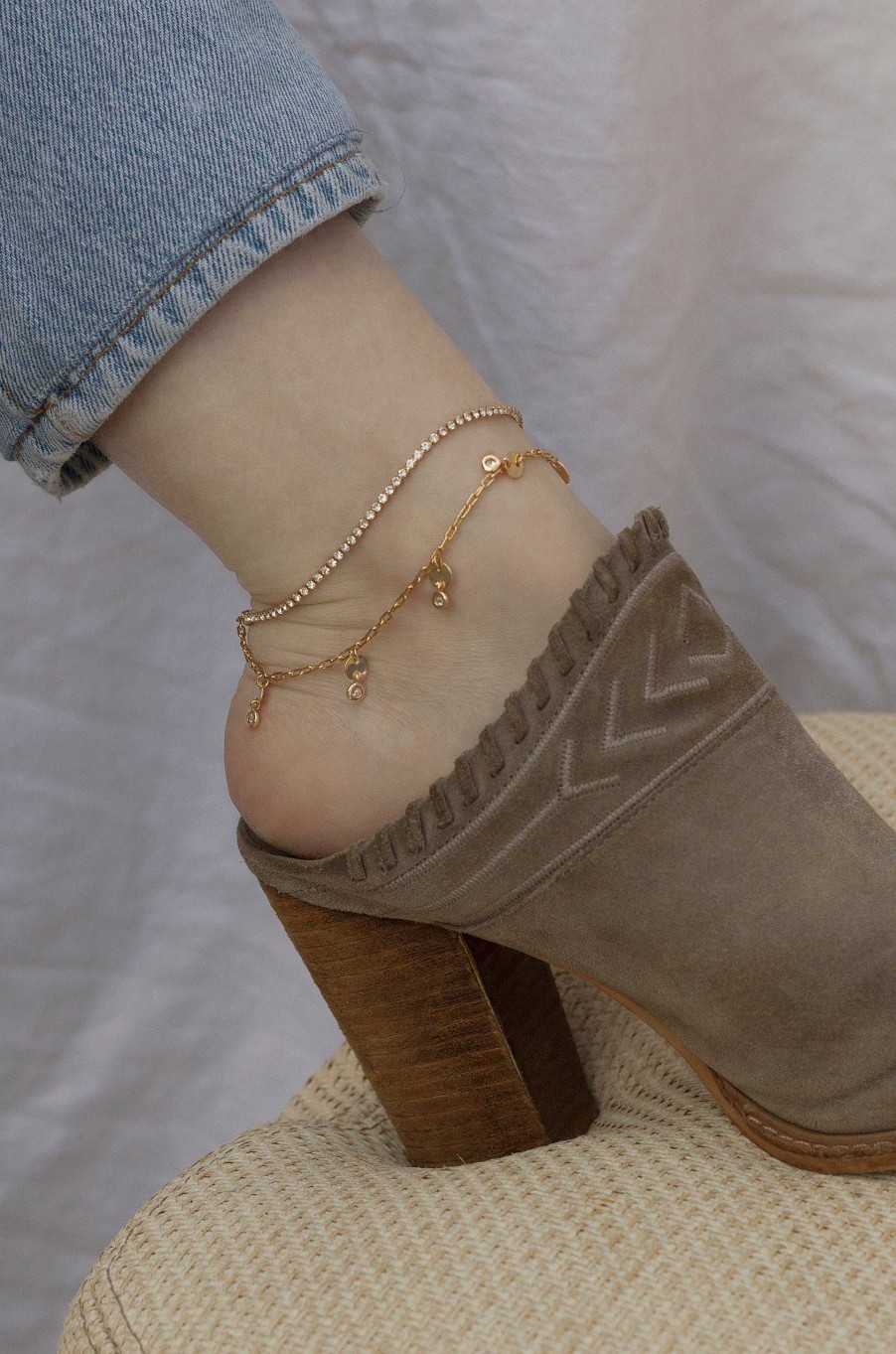 Anklets Ettika | Giovanna Layered Crystal 18K Gold Plated Anklet