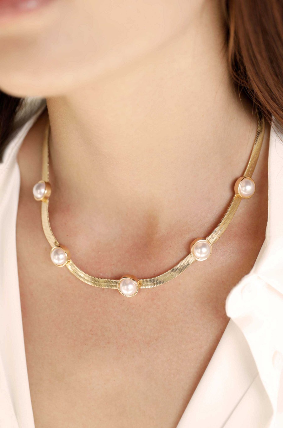 Necklaces Ettika | Pearl Dotted 18K Gold Plated Snake Chain