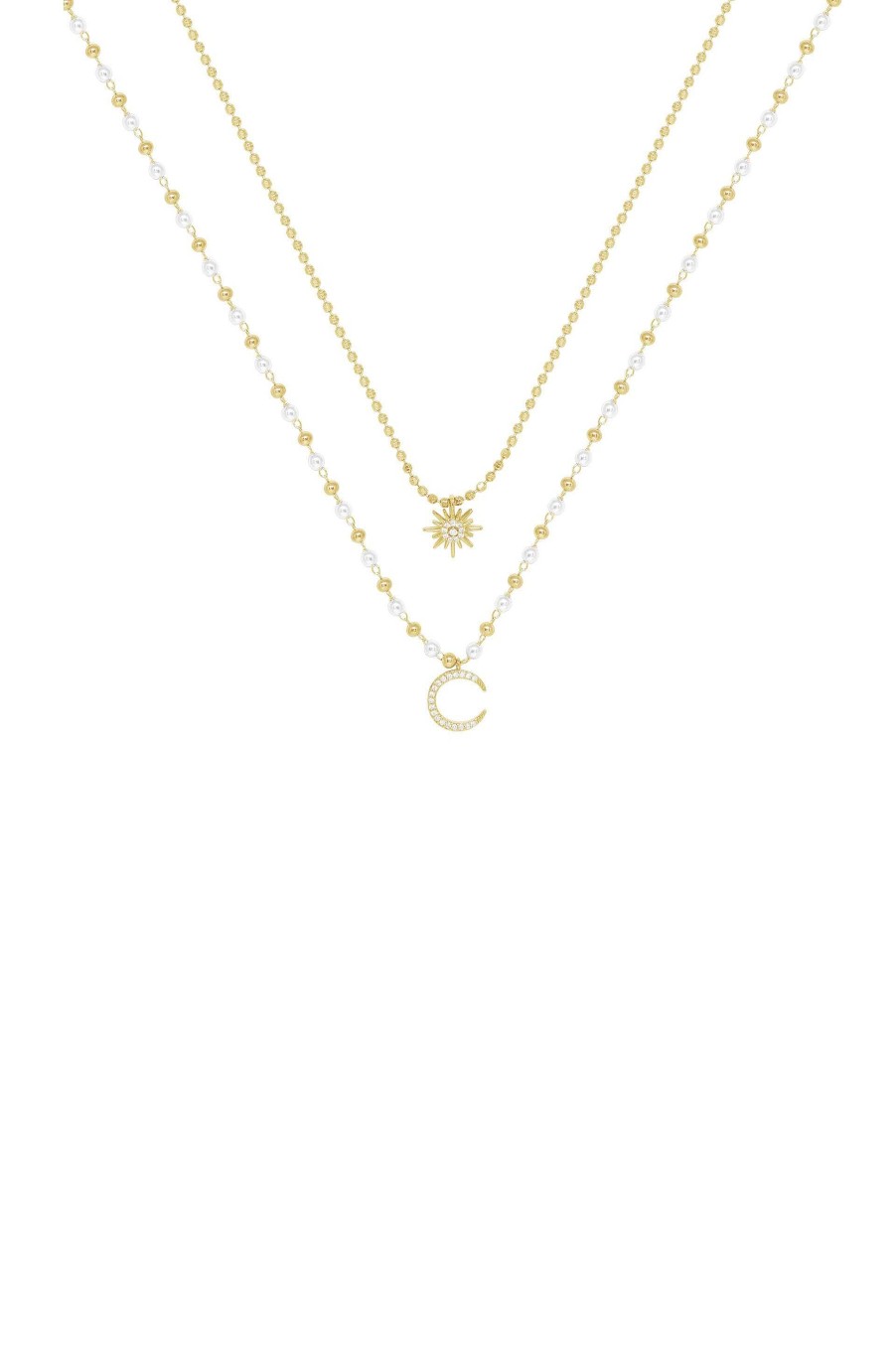 Necklaces Ettika | Interstellar Pearl And Crystal Layered 18K Gold Plated Necklace Set