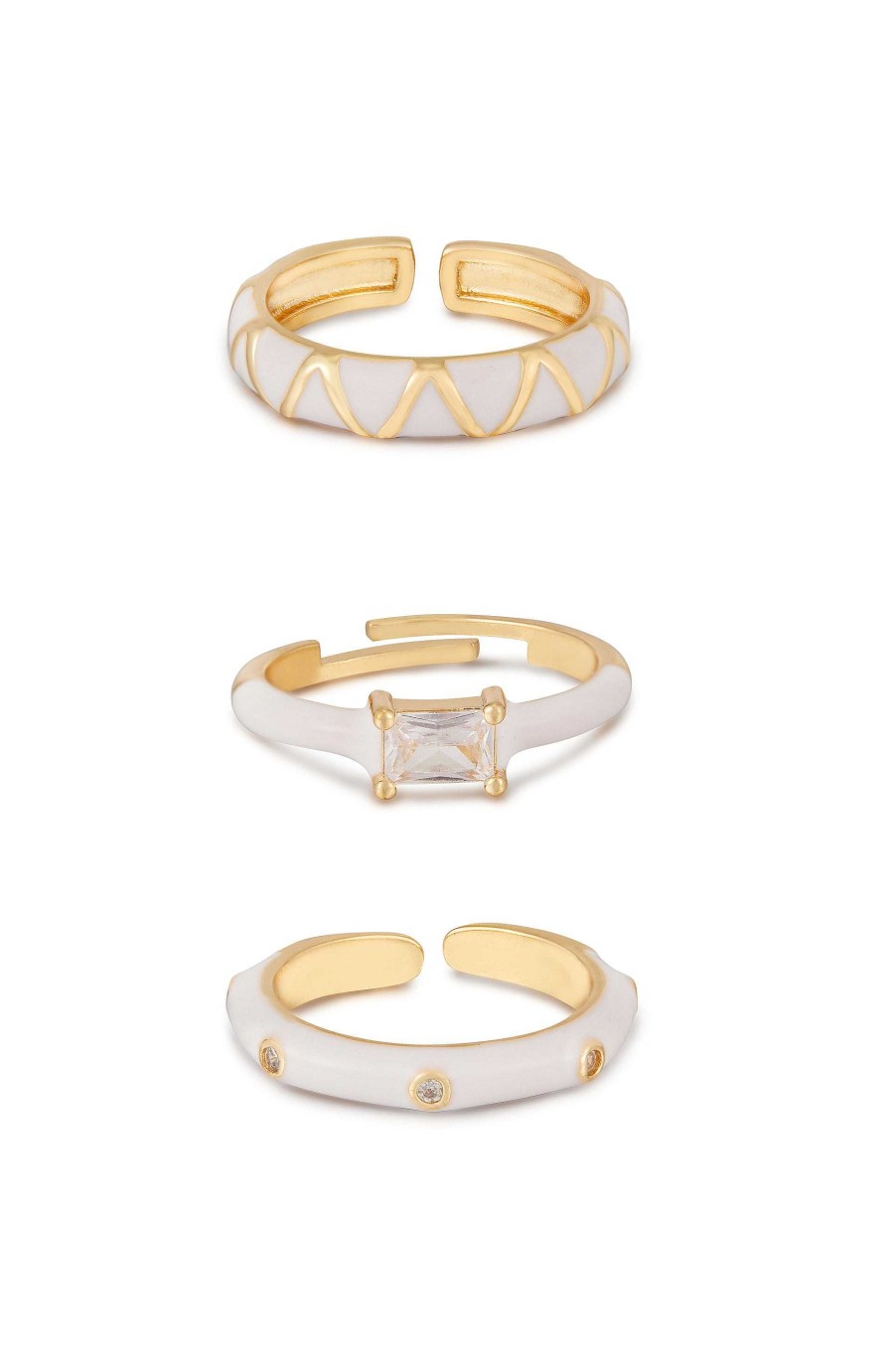 Rings Ettika | Carolina White And 18K Gold Plated Ring Set