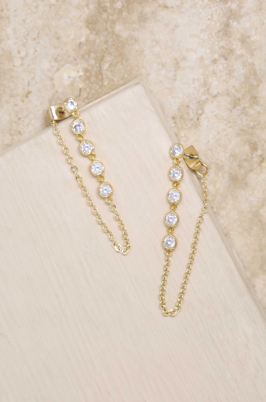 Earrings Ettika | Crystal Chain Danglers 18K Gold Plated Earring