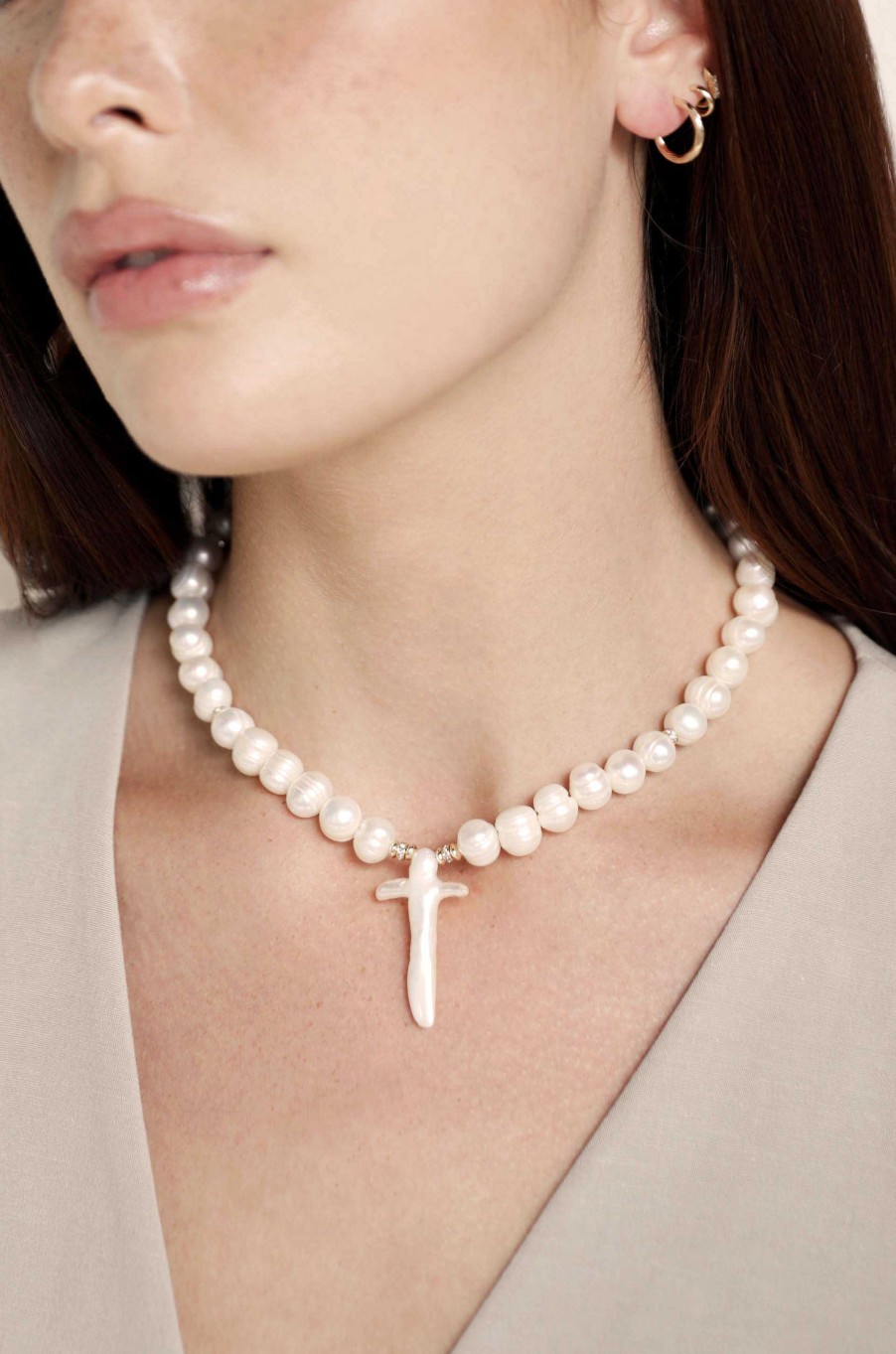 Necklaces Ettika | Organic Pearl Cross 18K Gold Plated Necklace