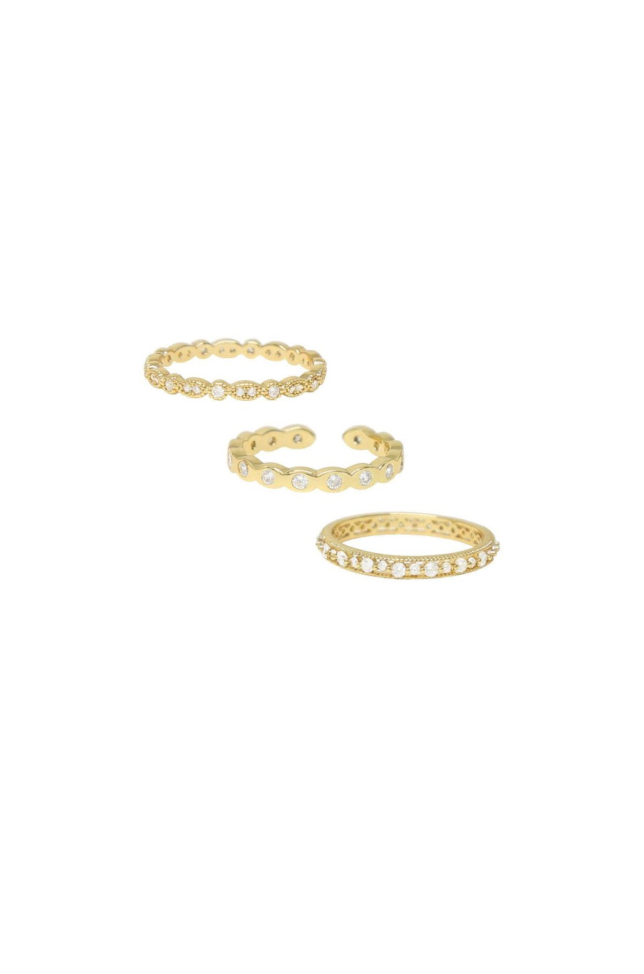 Rings Ettika | Triple Crystal 18K Gold Plated Ring Set