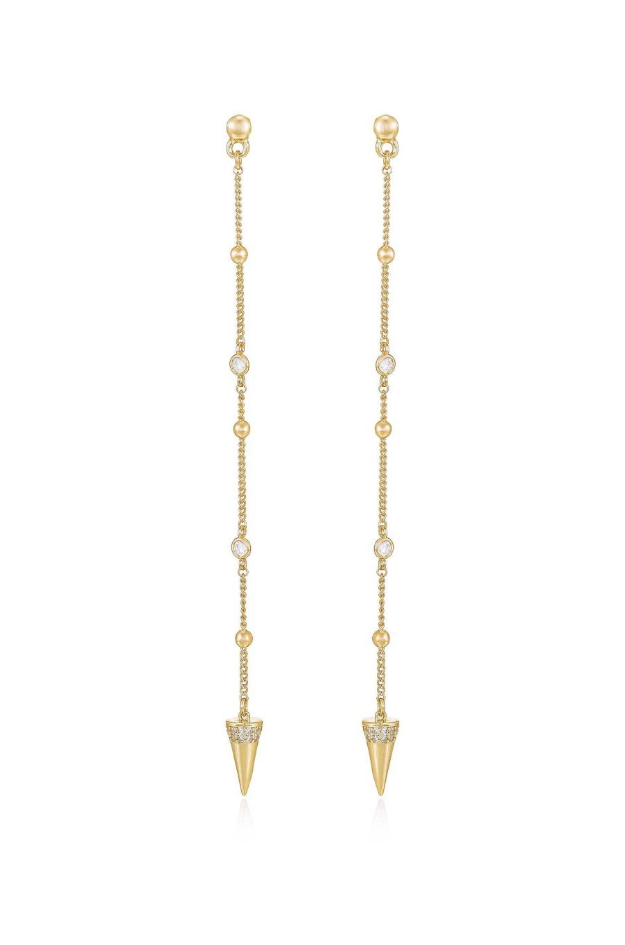 Earrings Ettika | Gold Spike Drop Chain 18K Gold Plated Earrings