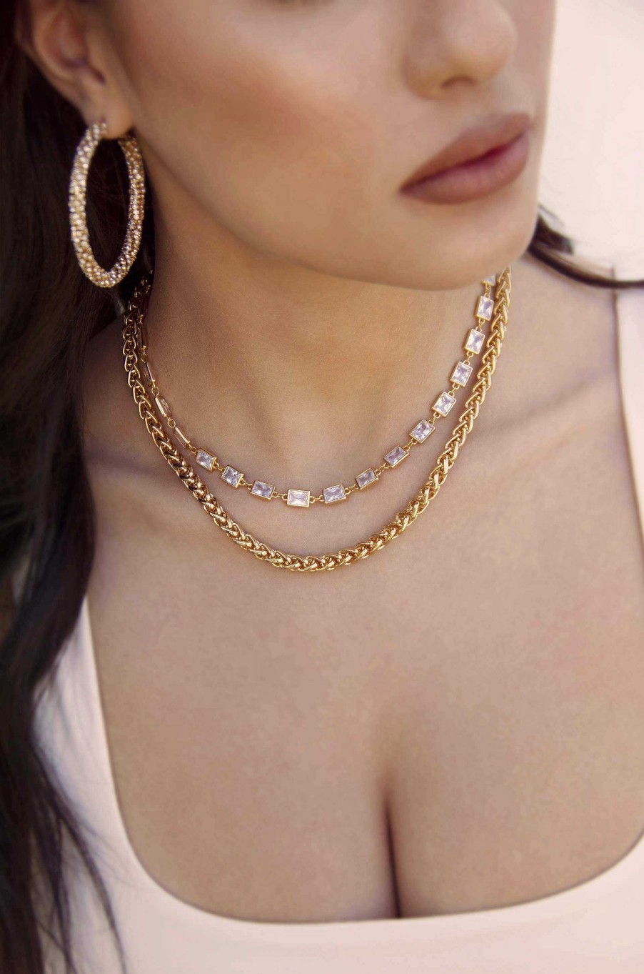 Necklaces Ettika | Double The Trouble Crystal & 18K Gold Plated Chain Necklace Set