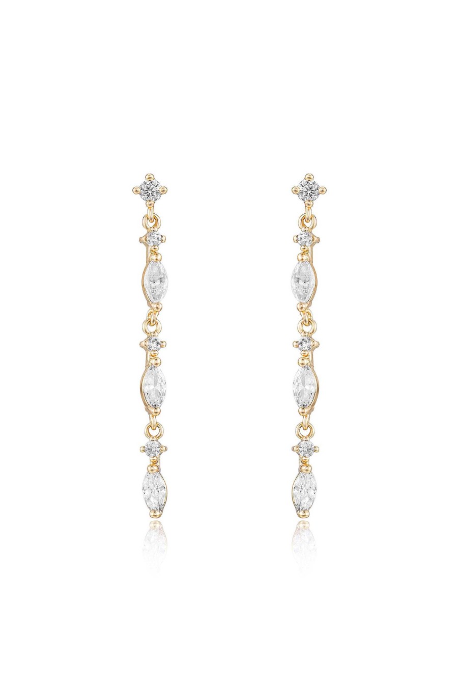 Earrings Ettika | Dainty Linear Crystal Drop 18K Gold Plated Earrings