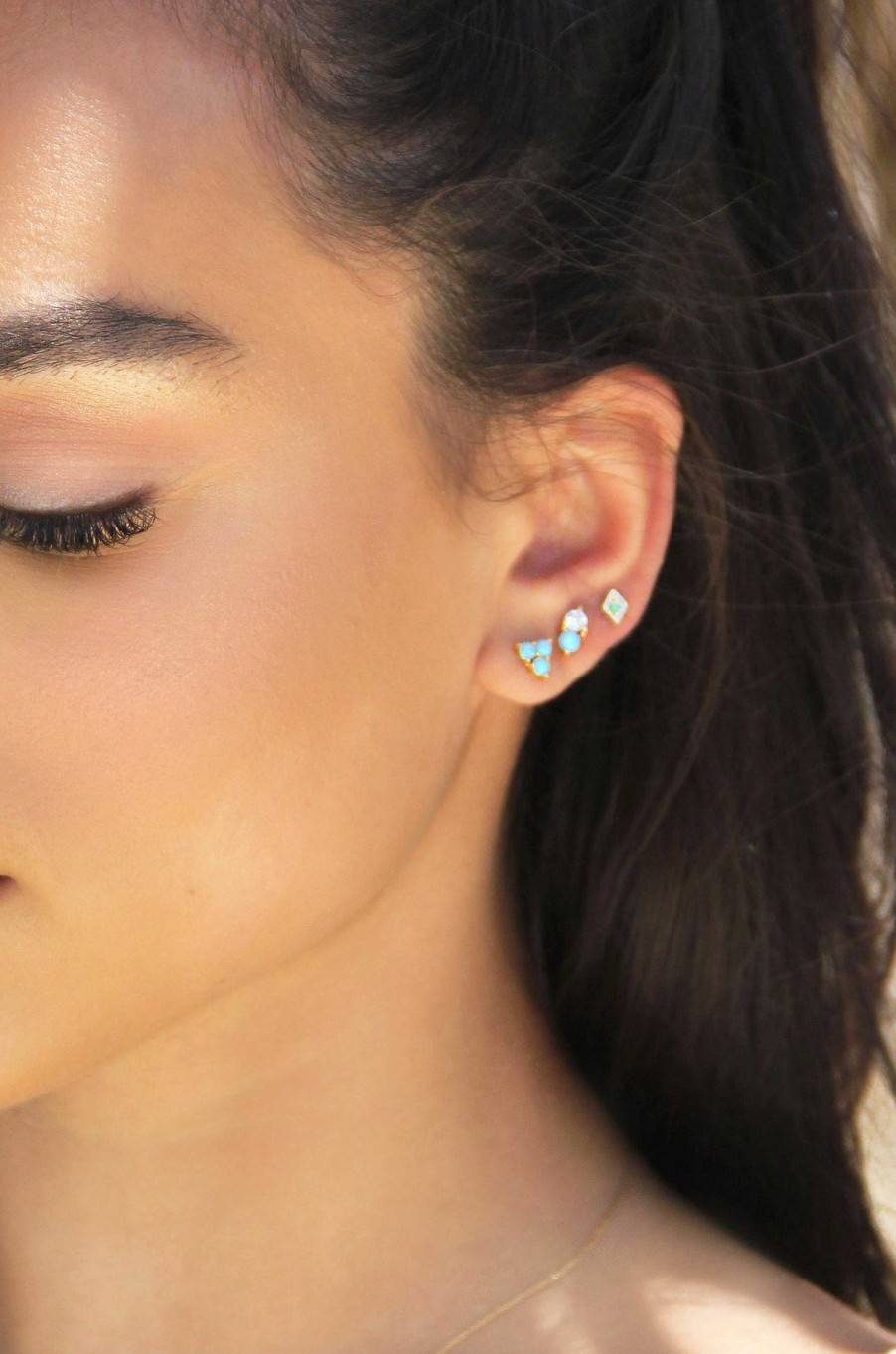 Earrings Ettika | Blue Kyocera Opal & 18K Gold Plated Geometric Stud Set