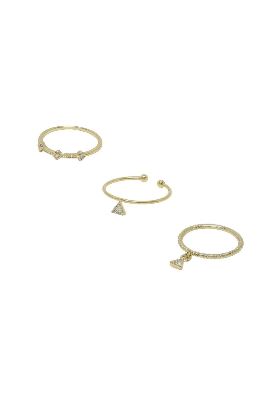 Rings Ettika | Geometric Dainty 18K Gold Plated Ring Set Of 3 With Crystals