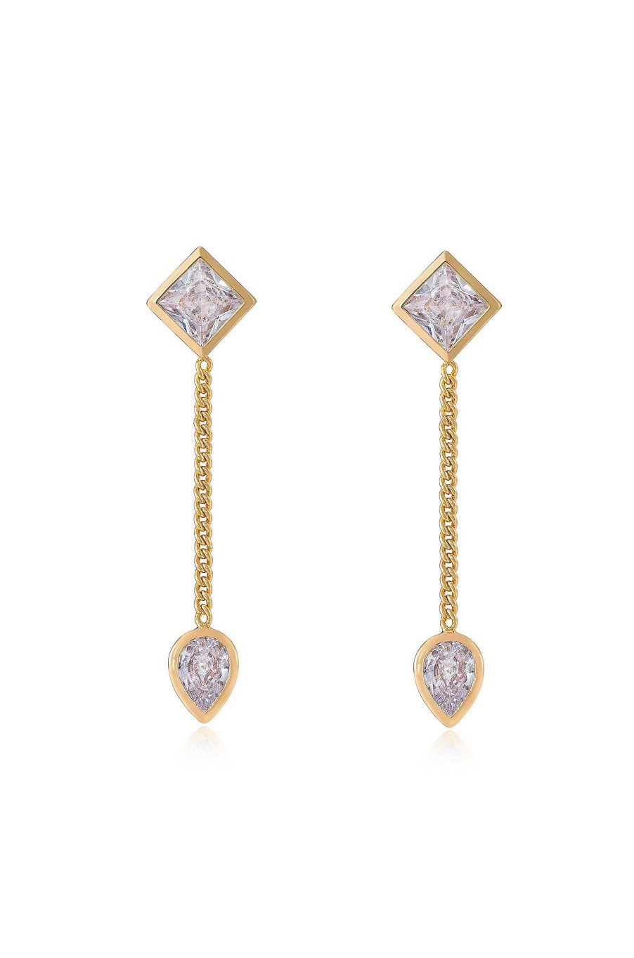 Earrings Ettika | Bezel Crystal Shapes 18K Gold Plated Drop Earrings