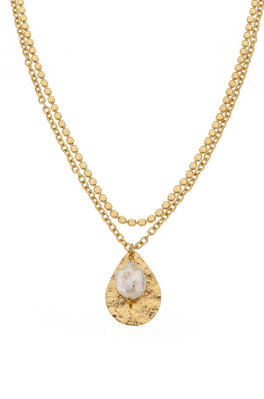 Necklaces Ettika | Timeless Hammered 18K Gold Plated And Pearl Pendant Necklace