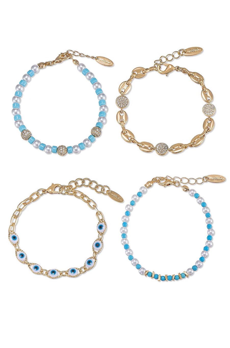 Bracelets Ettika | Turquoise And Pearl Protection Spell 18K Gold Plated Bracelet Set