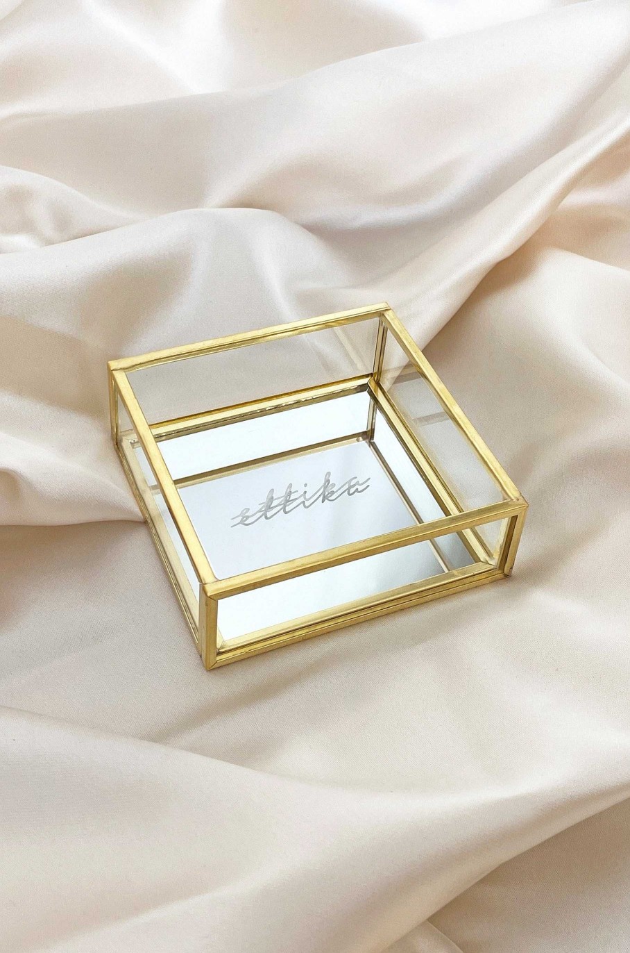 Jewelry Boxes & Trays Ettika | Small Square Mirror Bottom Jewelry And Display Box