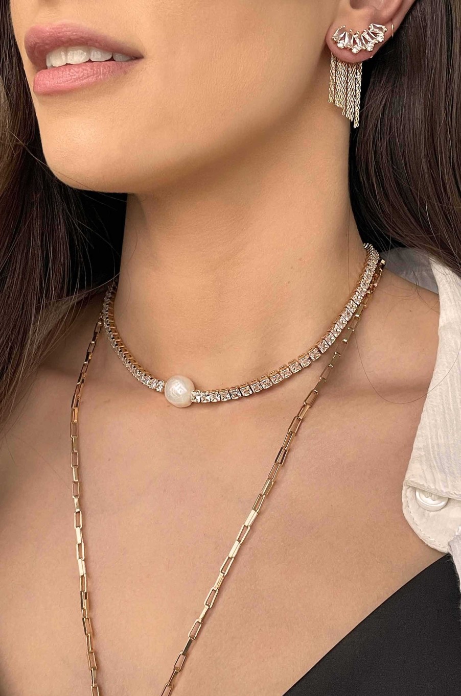 Necklaces Ettika | Single Freshwater Pearl 18K Gold Plated Link Necklace