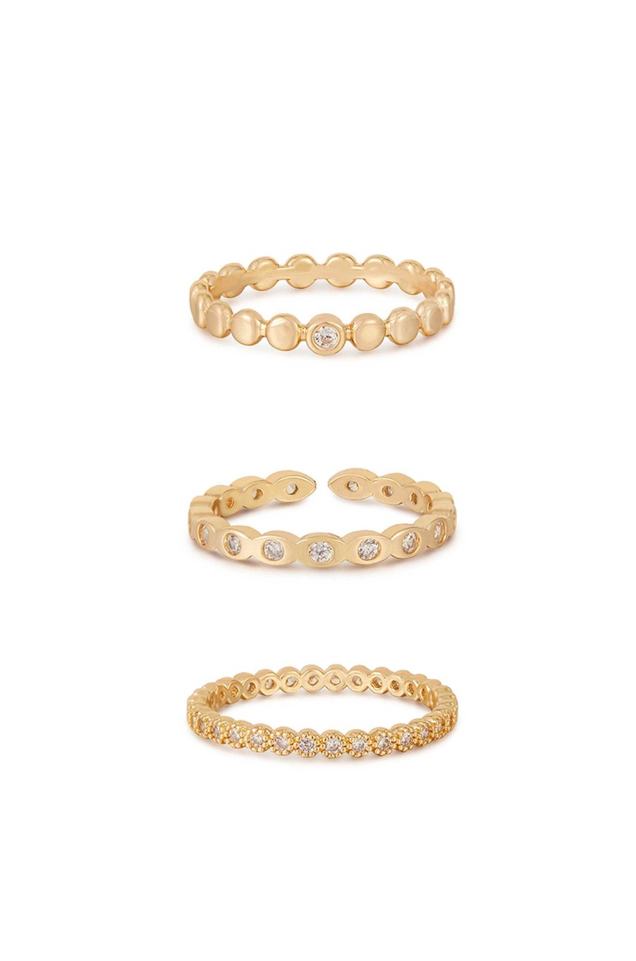 Rings Ettika | Small Bits Of Bling Crystal And 18K Gold Plated Ring Set