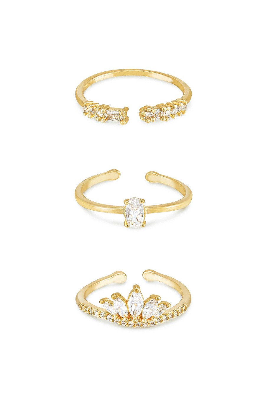 Rings Ettika | Crystal Majesty 18K Gold Plated Ring Set Of 3