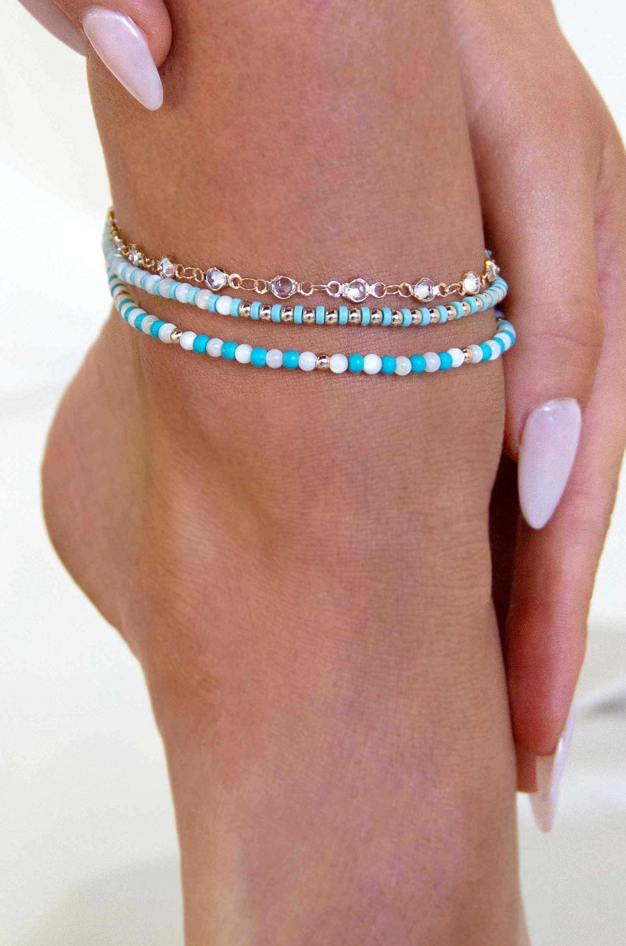 Anklets Ettika | Turquoise Malibu Breeze 18K Gold Plated Anklet Trio