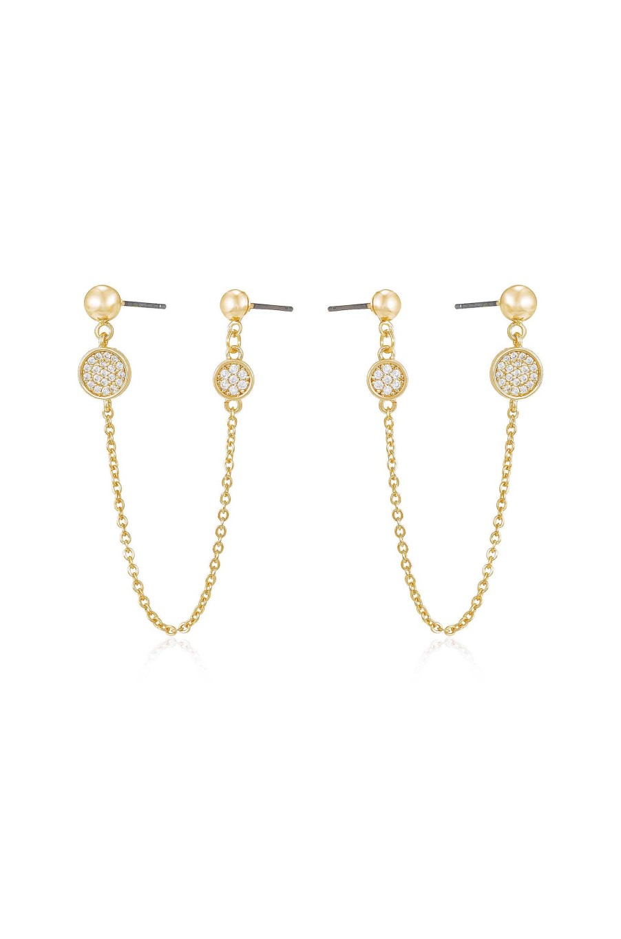 Earrings Ettika | Double Piercing 18K Gold Plated Chain Drop Earrings