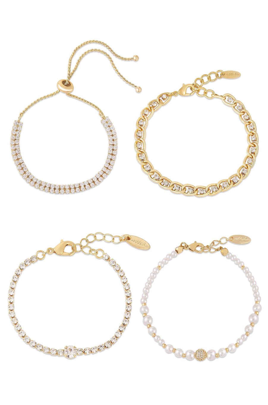 Bracelets Ettika | The Ultimate Pearl And Crystal Mixed 18K Gold Plated Bracelet Stack