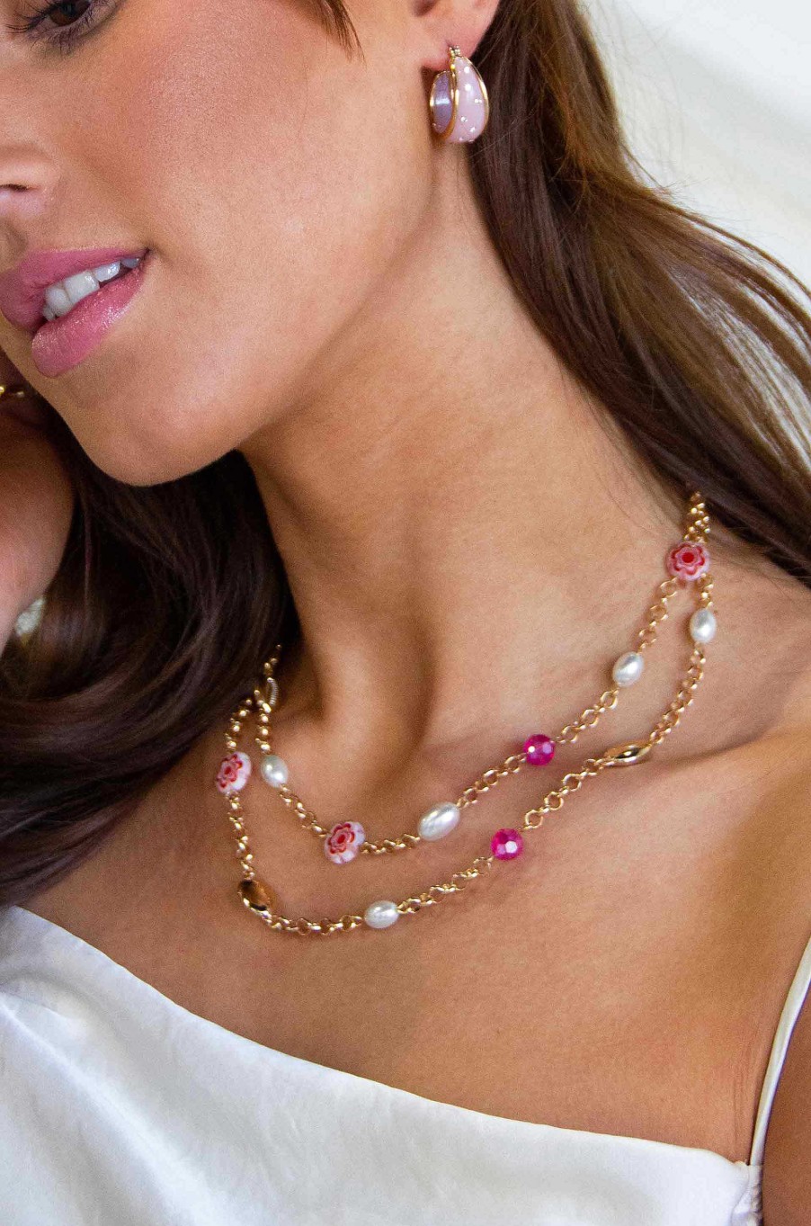 Necklaces Ettika | Pinky Party Pearl And Bead 18K Gold Plated Chain Layered Necklace