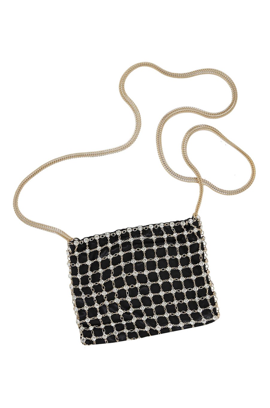 Bags & Hats Ettika | Crystal Criss Cross Chain Bag In Black & Gold