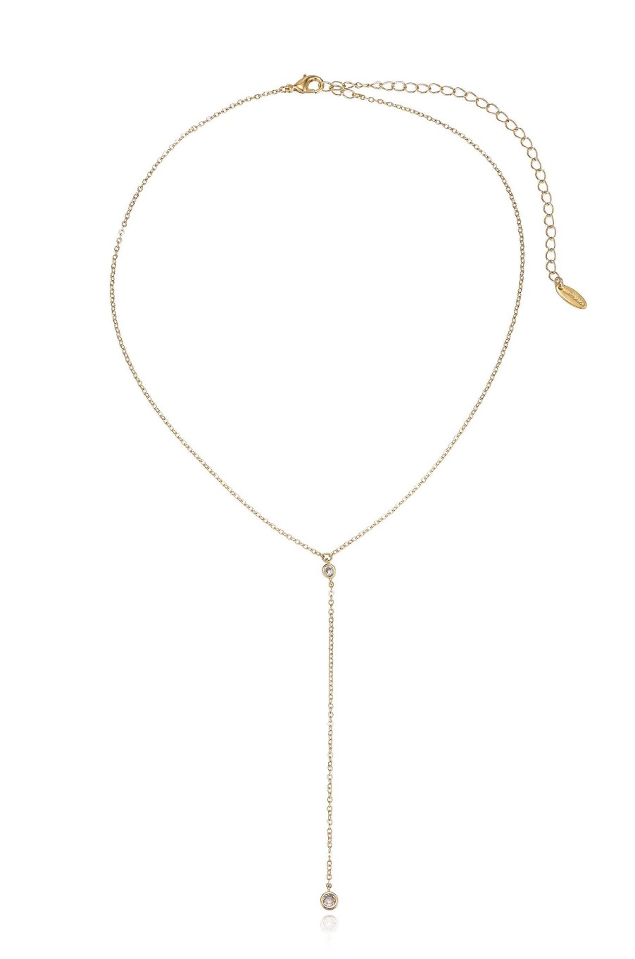 Necklaces Ettika | Simplistic Crystal Layered 18K Gold Plated Lariat Necklace Set