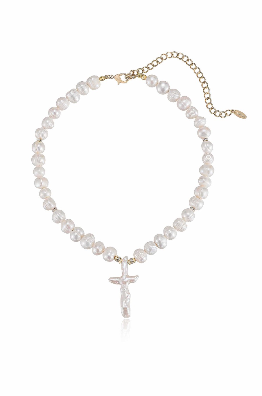 Necklaces Ettika | Organic Pearl Cross 18K Gold Plated Necklace