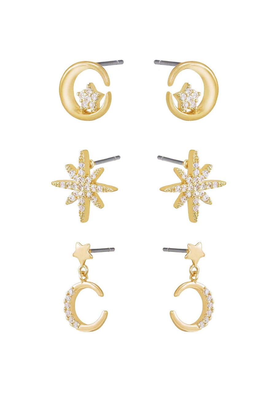 Earrings Ettika | Celestial Stud And Mini Dangle 18K Gold Plated Earring Set Of 3