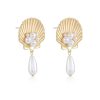 Earrings Ettika | Golden Seashell Pearl Drop 18K Gold Plated Earrings