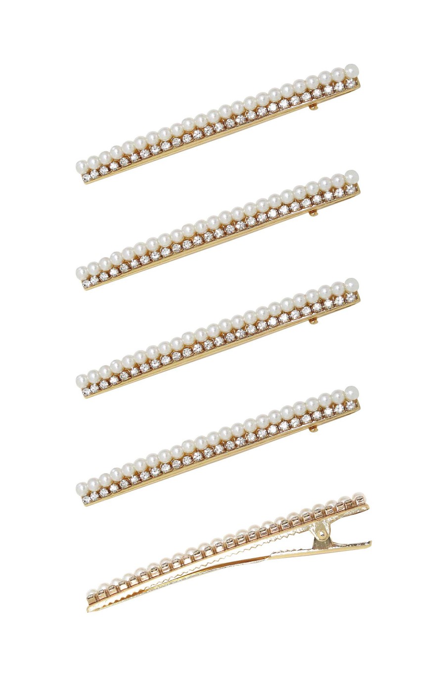 Hair Accessories Ettika | Thin Pearl And Crystal Hair Clip Set