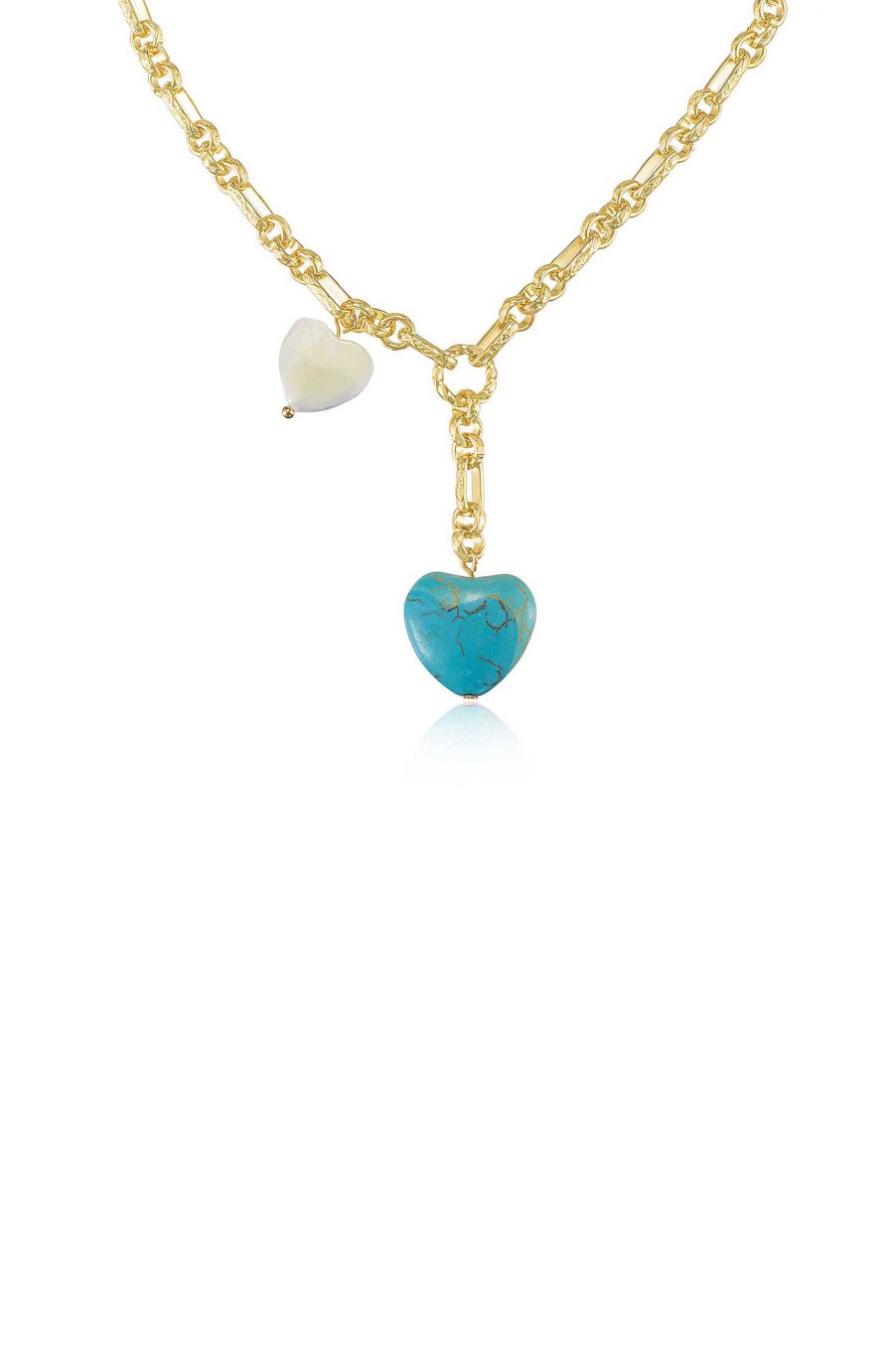 Necklaces Ettika | Turquoise And Pearl Heart 18K Gold Plated Linked Chain Lariat