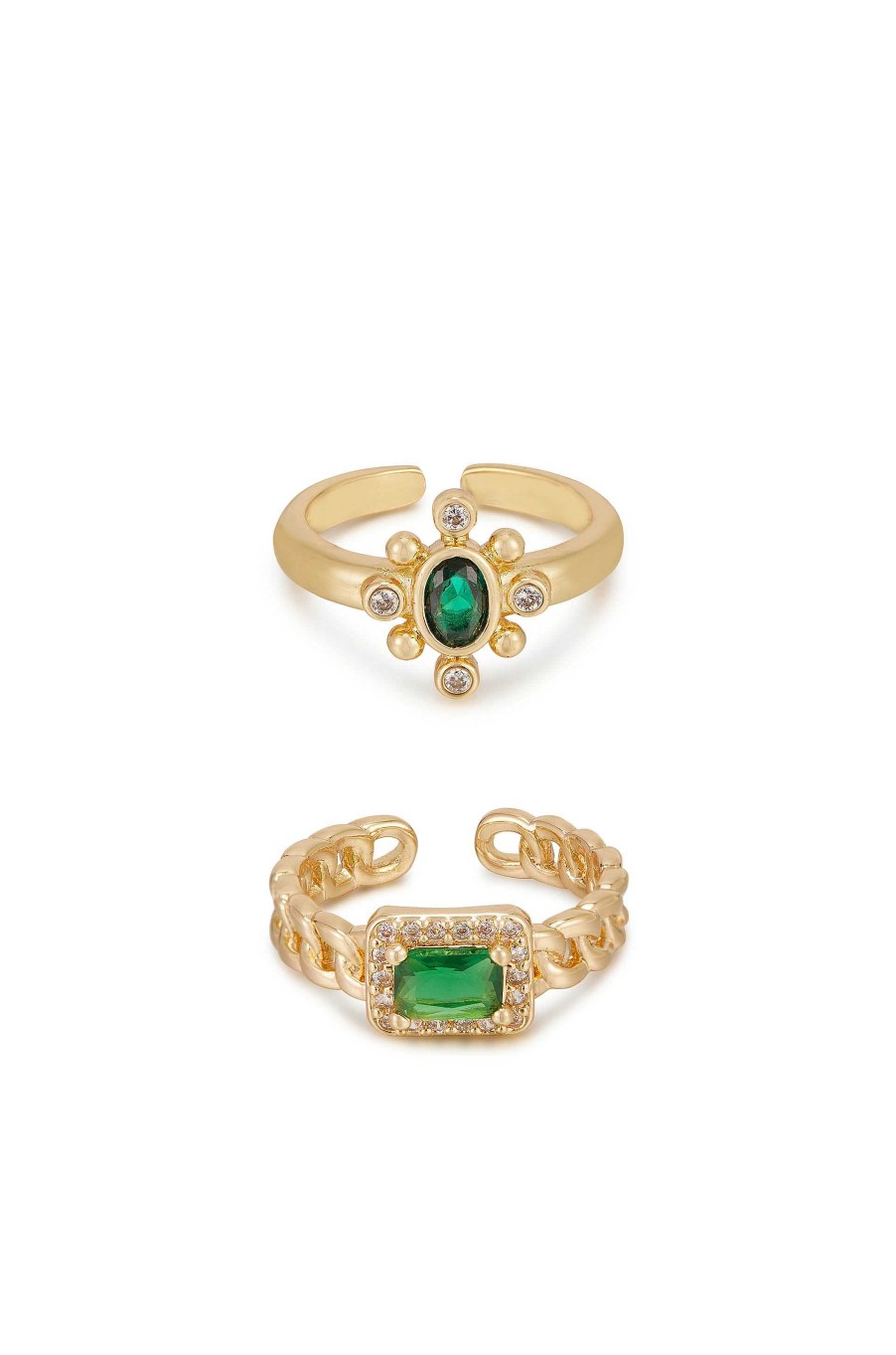 Rings Ettika | Emerald Green Crystal 18K Gold Plated Ring Set