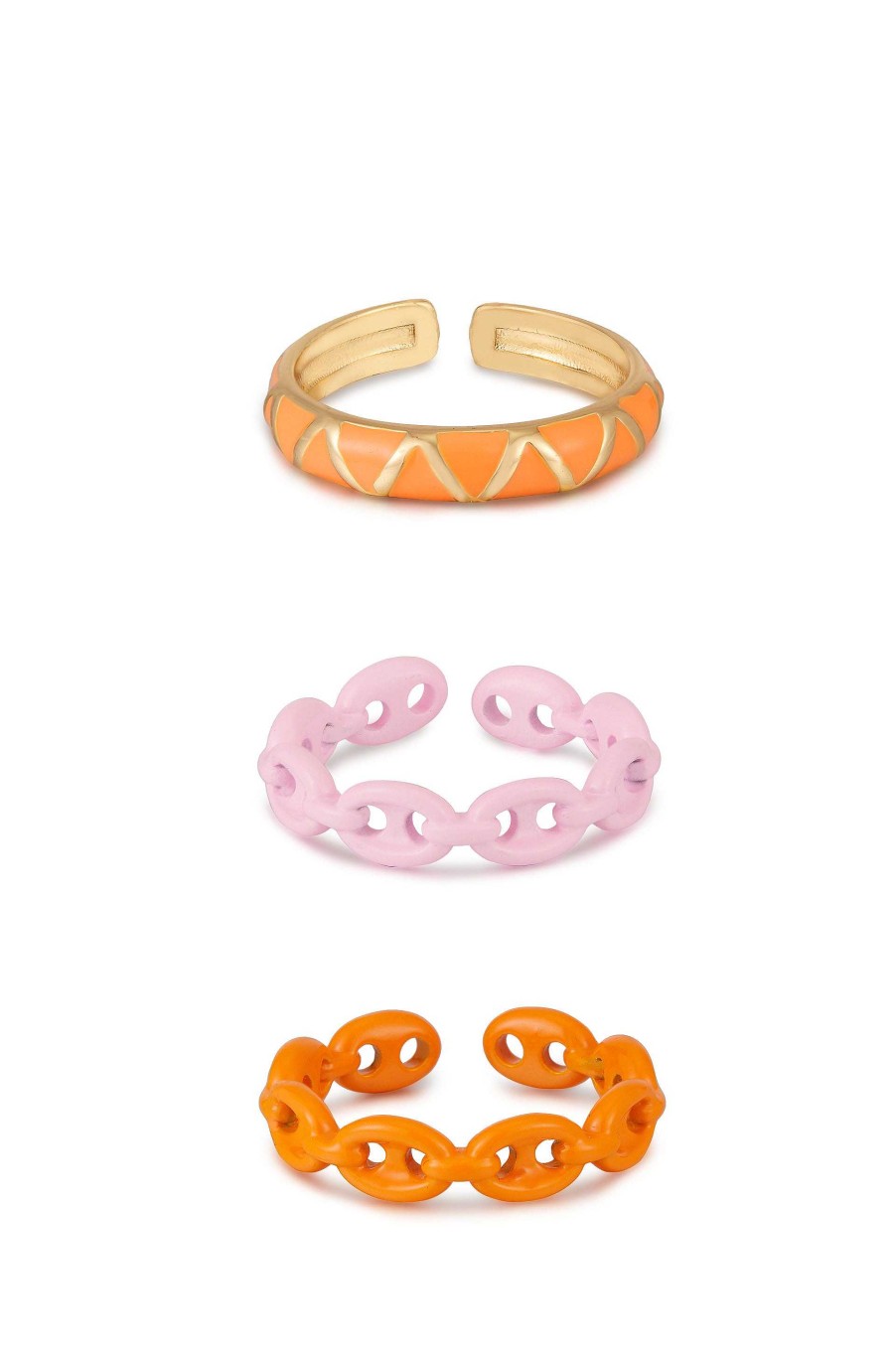 Rings Ettika | Festival Fun 18K Gold Plated Orange & Pink Enamel Ring Set