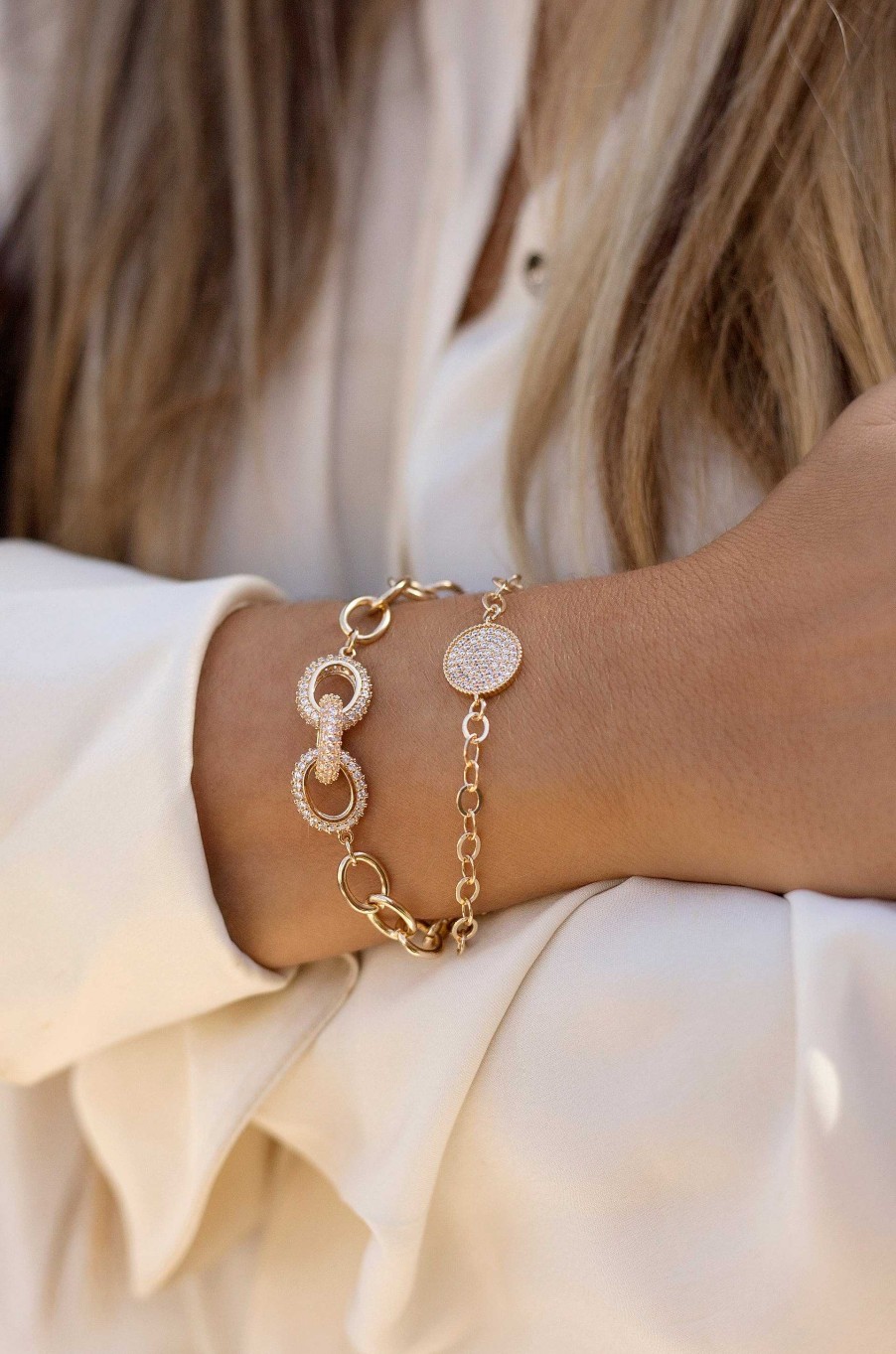 Bracelets Ettika | Mixed Crystal Disc & 18K Gold Plated Link Chain Bracelet Set