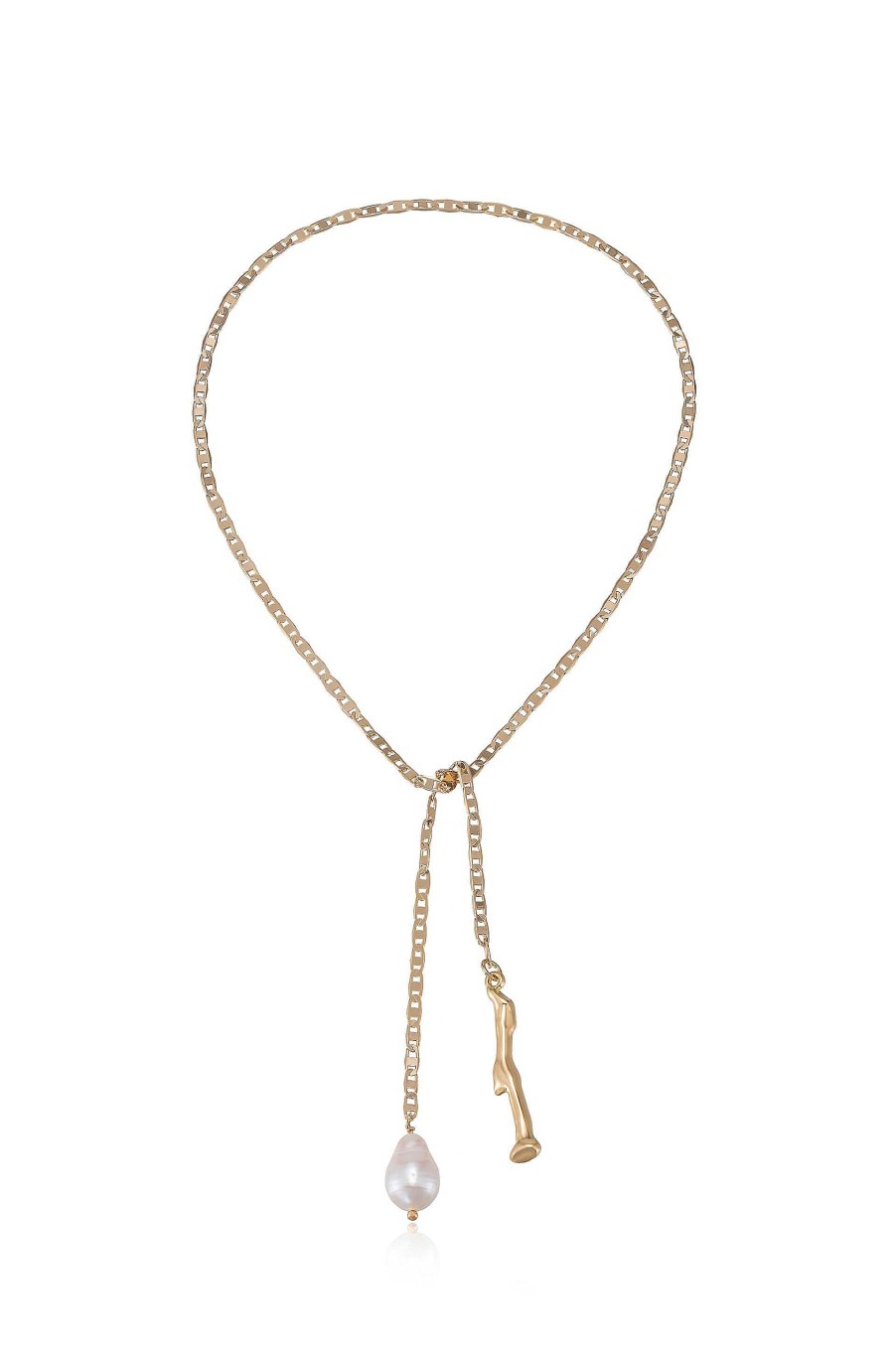 Necklaces Ettika | Freshwater Pearl And Liquid Gold Bolo 18K Gold Plated Chain Lariat Necklace