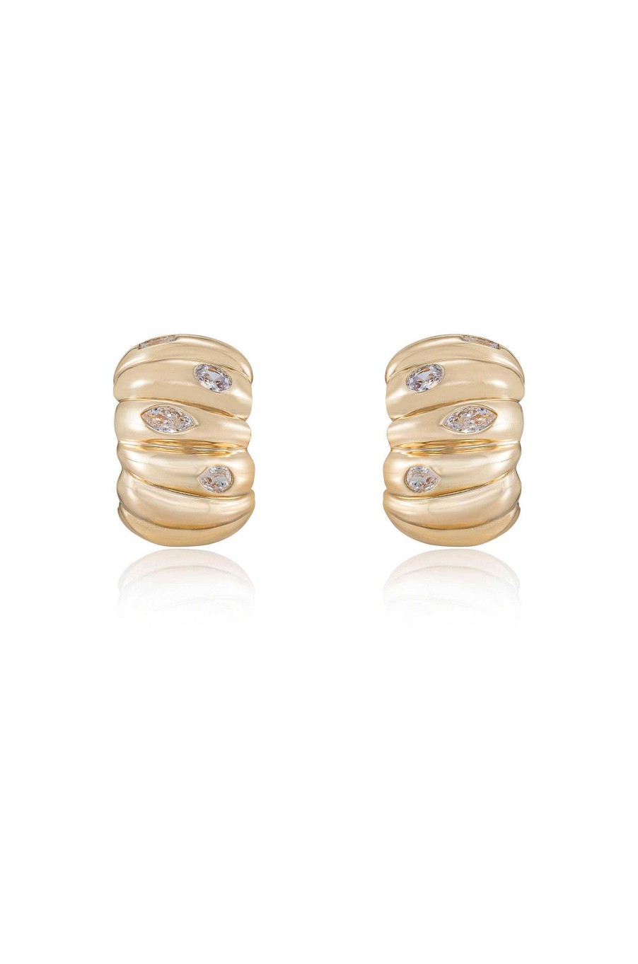 Earrings Ettika | Bezel Crystal Crescent 18K Gold Plated Huggie Hoops