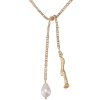 Necklaces Ettika | Freshwater Pearl And Liquid Gold Bolo 18K Gold Plated Chain Lariat Necklace