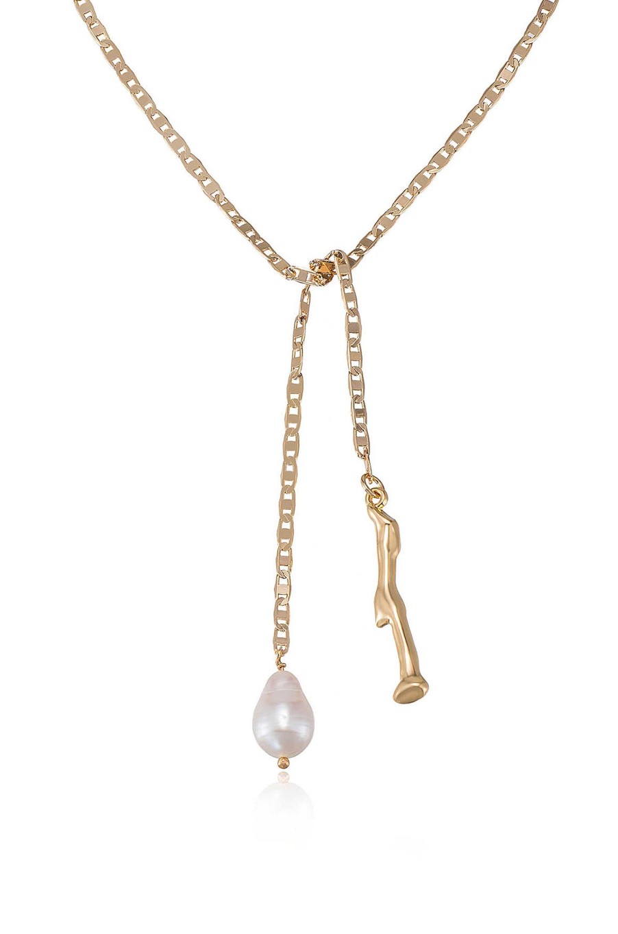 Necklaces Ettika | Freshwater Pearl And Liquid Gold Bolo 18K Gold Plated Chain Lariat Necklace