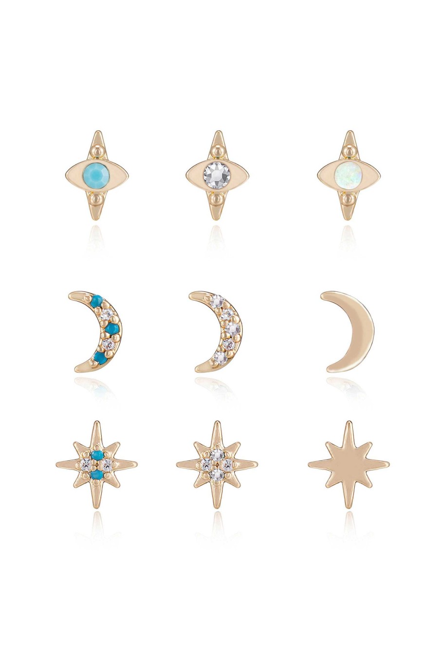 Earrings Ettika | Celestial Mixed 18K Gold Plated Earring Stud Set