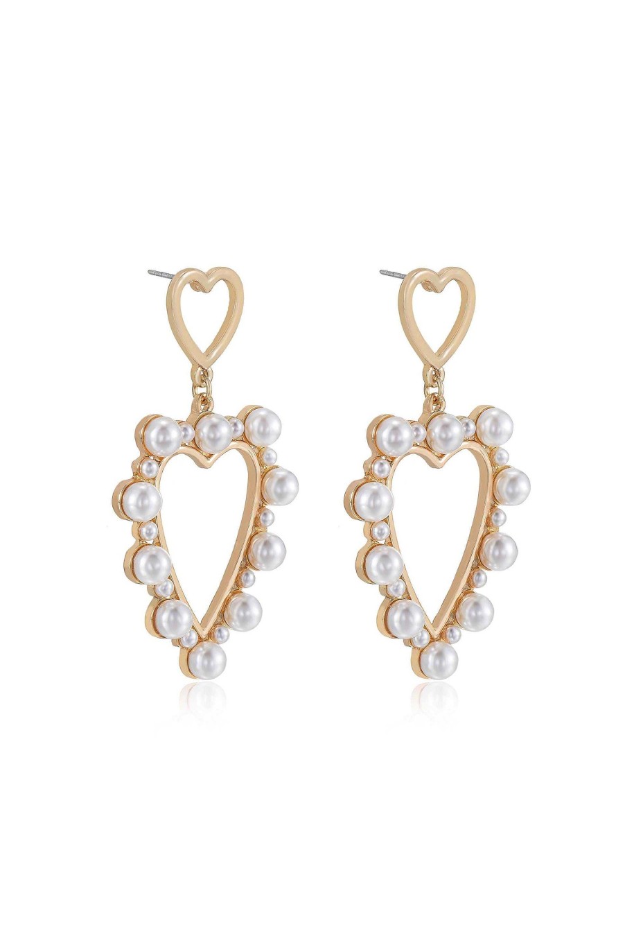 Earrings Ettika | Big Heart Pearl And 18K Gold Plated Dangle Earrings