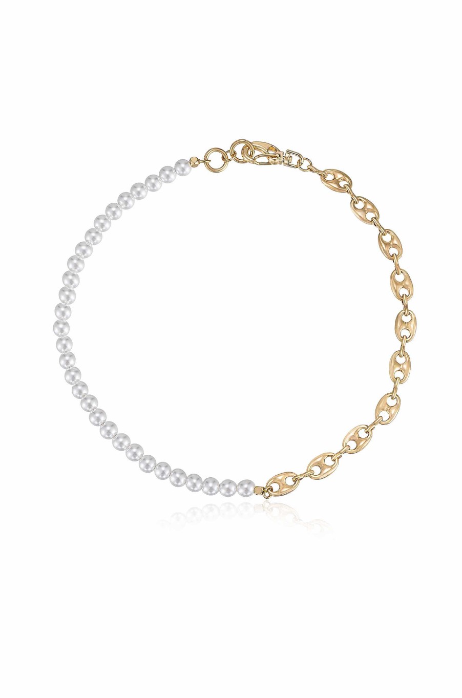 Necklaces Ettika | Pearl And 18K Gold Plated Modern Chain Link Collar Necklace