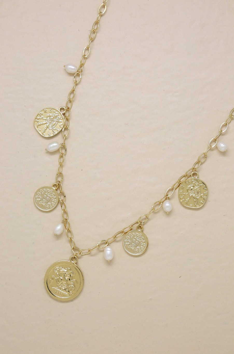 Necklaces Ettika | Treasure Hunter 18K Gold Plated Coin And Pearl Necklace