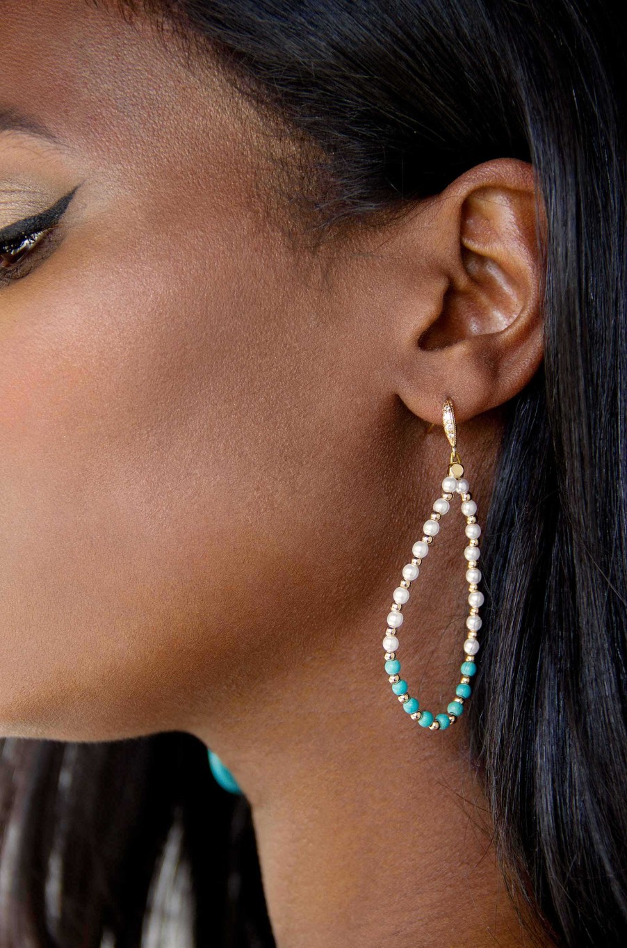 Earrings Ettika | Turquoise And Pearl Teardrop 18K Gold Plated Drop Earrings