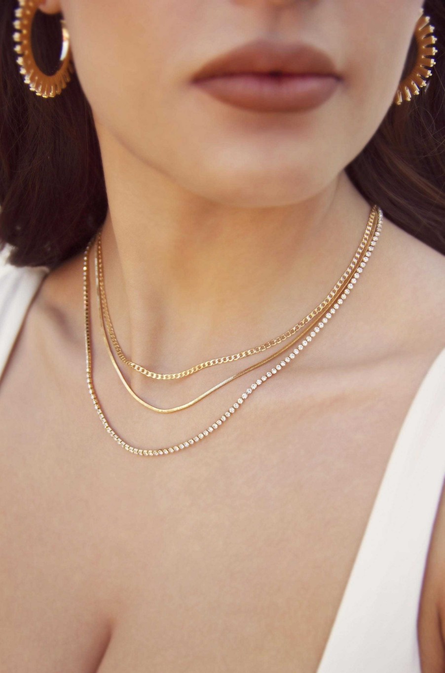 Necklaces Ettika | Minimal Layers Crystal And 18K Gold Plated Necklace