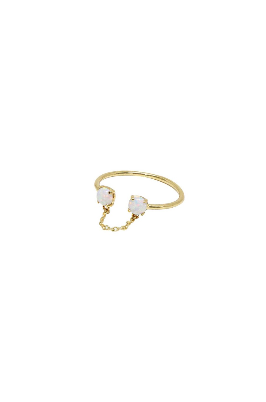 Rings Ettika | Adjustable 18K Gold Plated Ring With Chain & Kyocera Opal