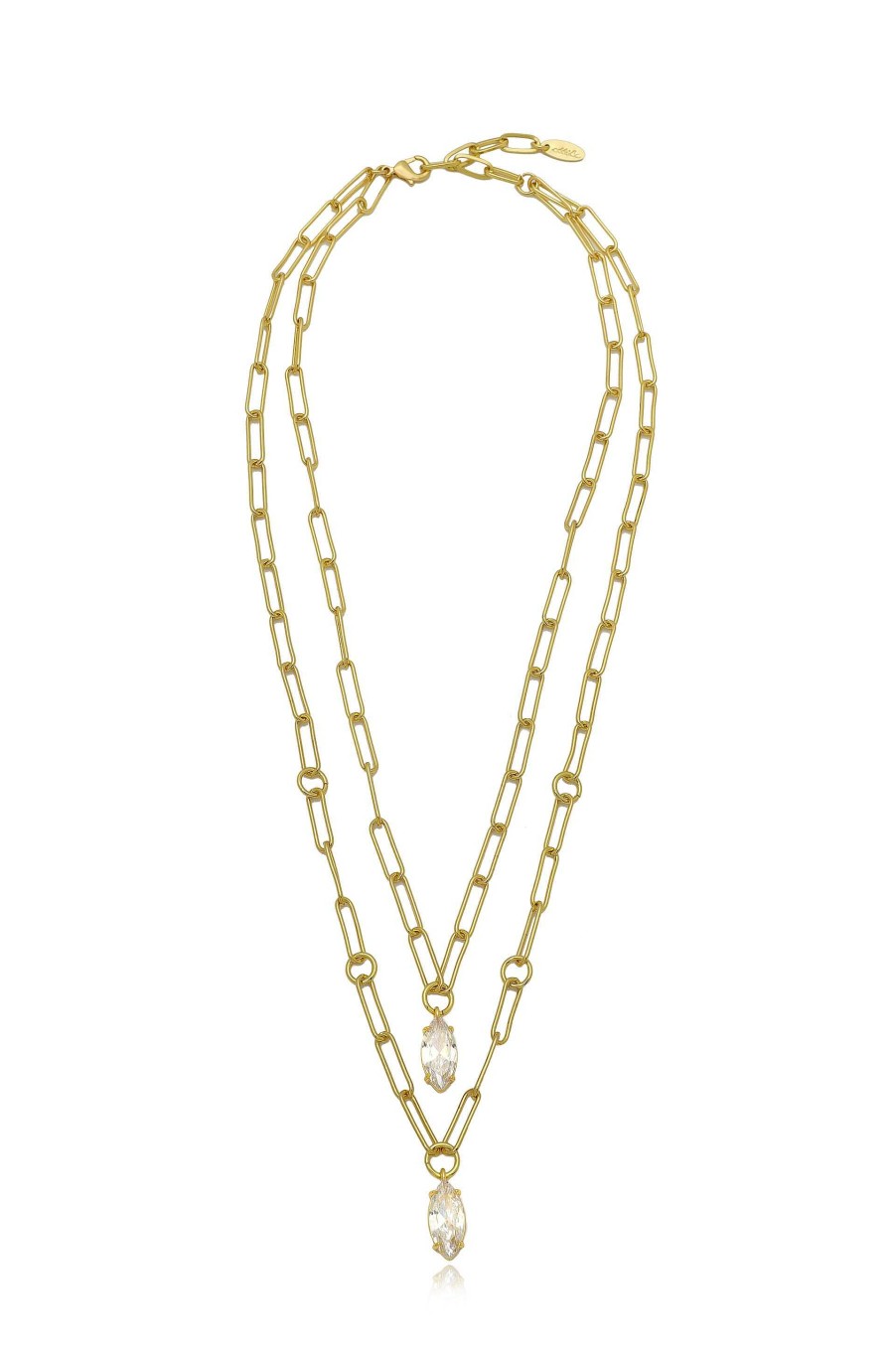 Necklaces Ettika | Double Layered 18K Gold Plated Crystal Pendant Necklace