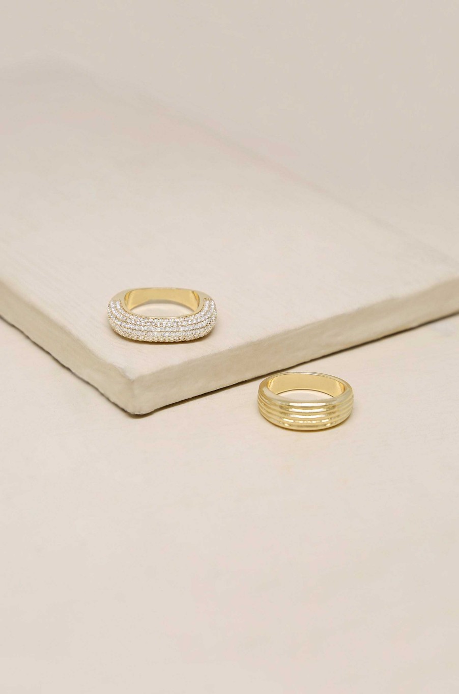 Rings Ettika | Thick Pave & Textured 18K Gold Plated Ring Band Set